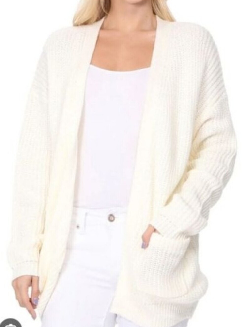 Almost Famous Cream Women's Open Front Cardigan Size Small